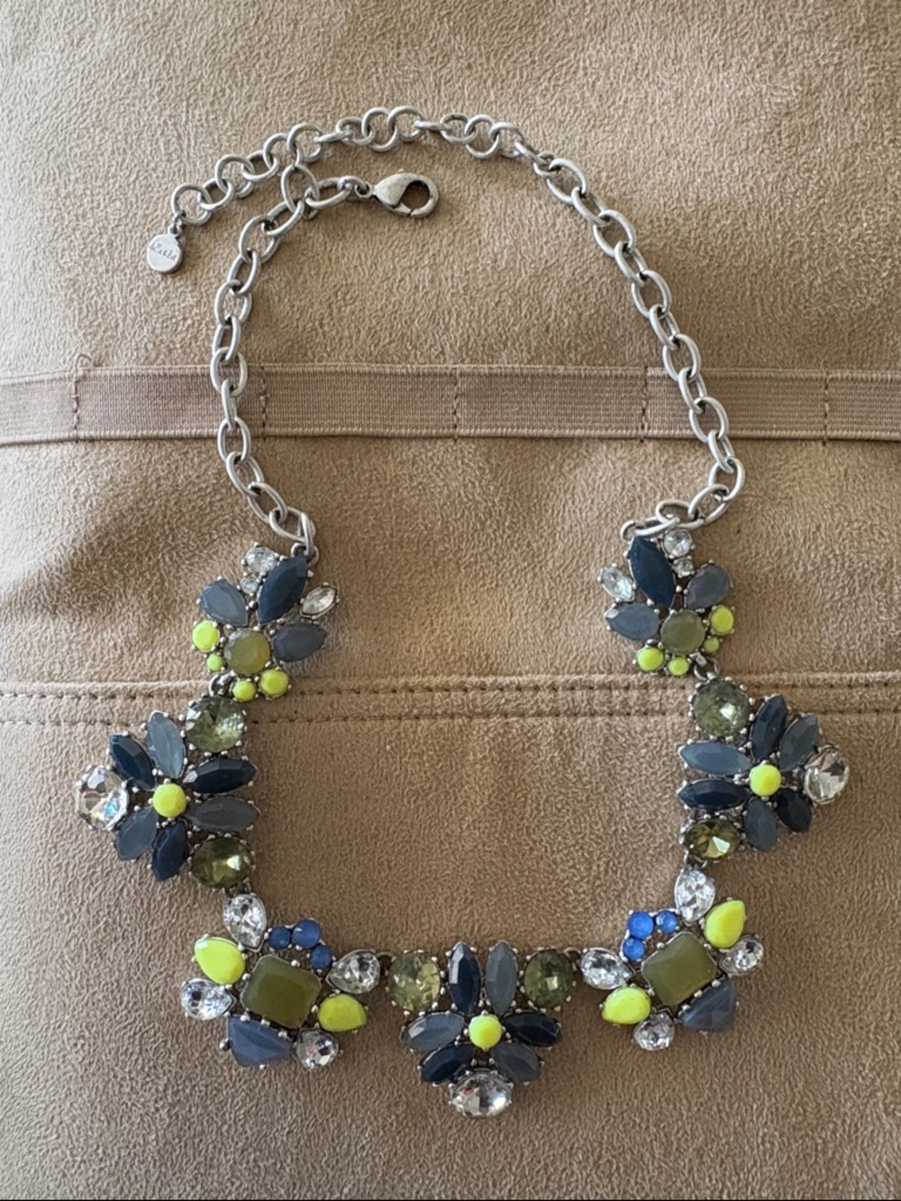 Stella & Dot Statement Floral Cluster Necklace in Navy, Olive & Lime